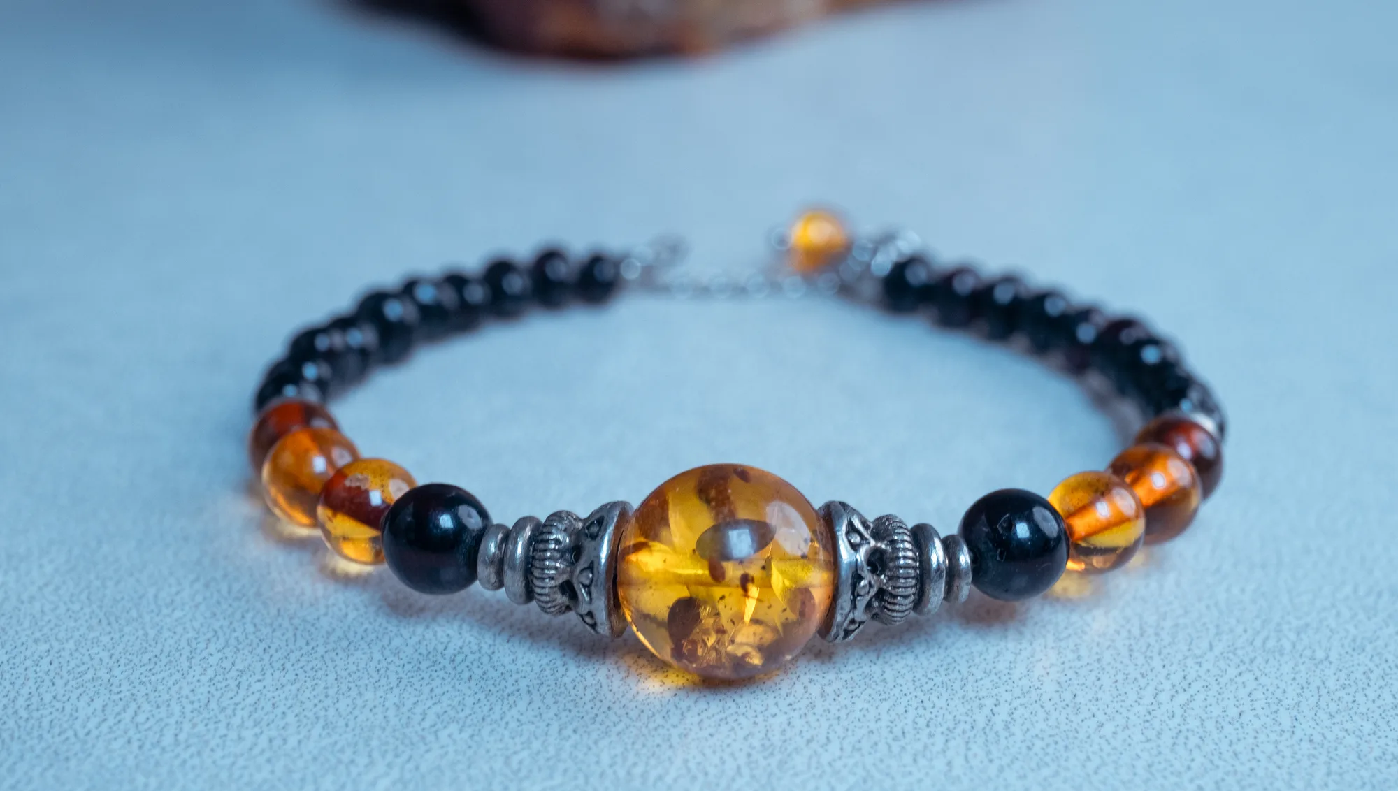 Baltic Amber & Silver Detail Designer Bracelet