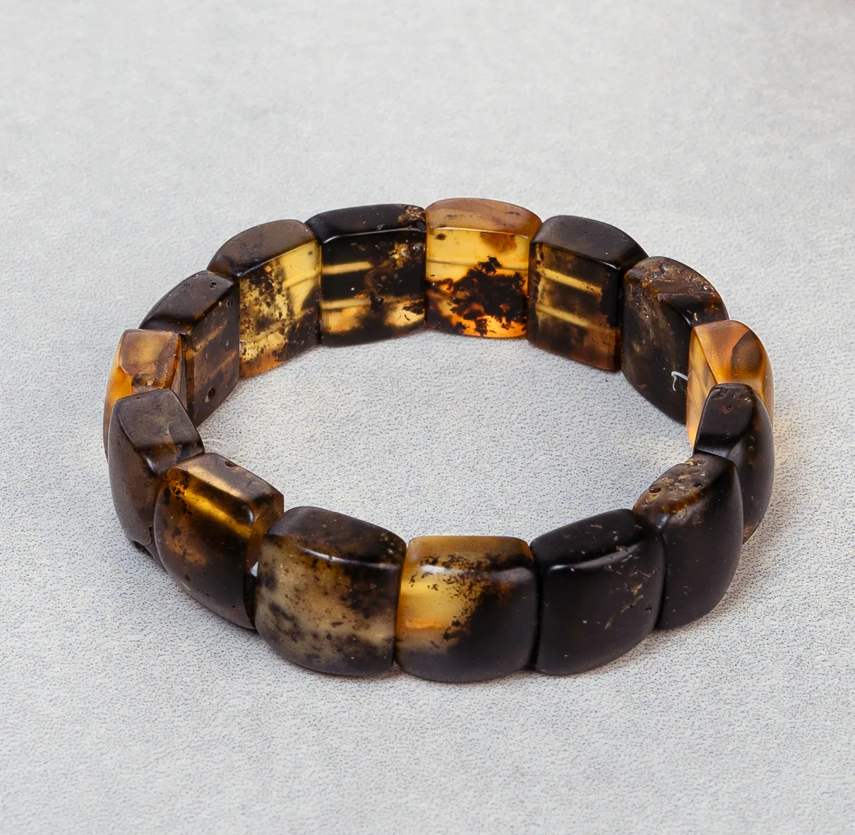 Dark Veined Block-Cut Baltic Amber Bracelet