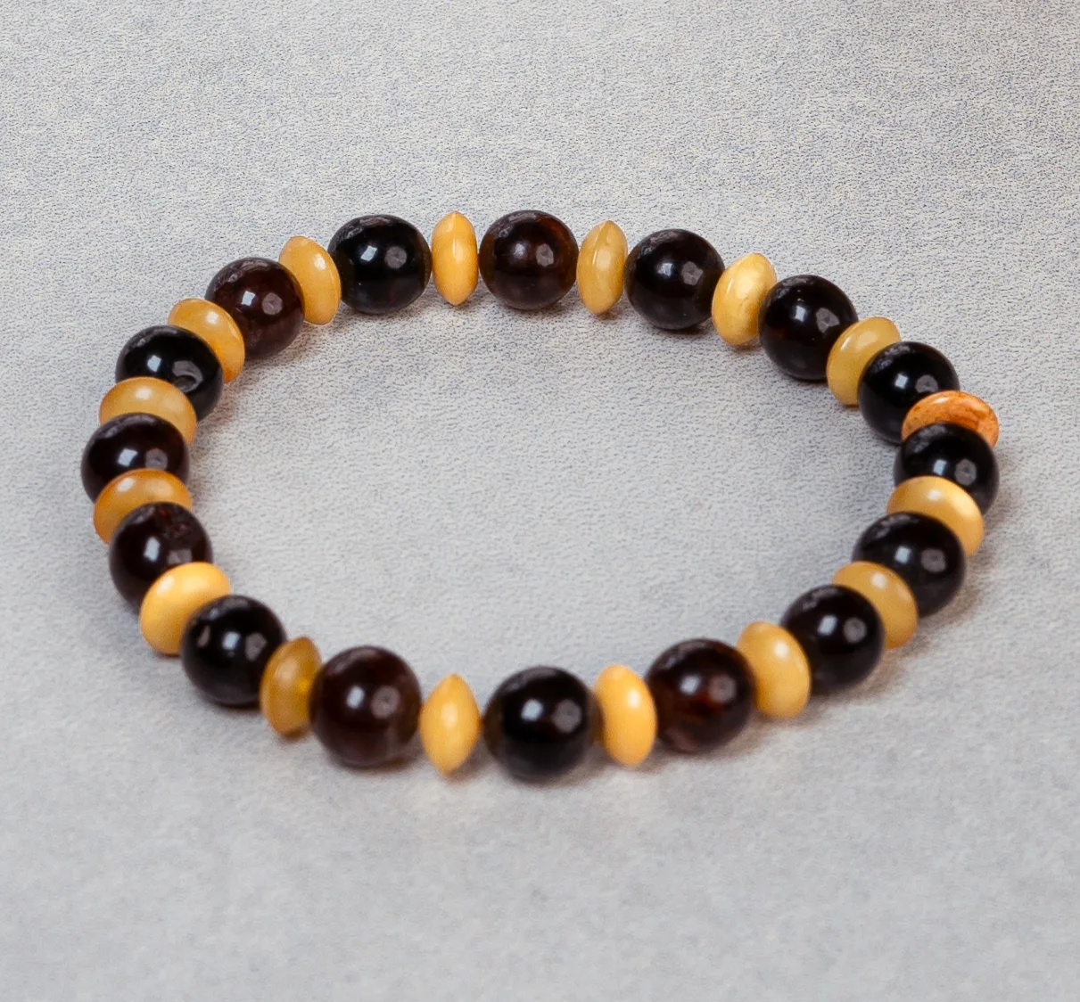 Dark Cognac & Yellow Disc Spacer Baltic Amber Bracelet